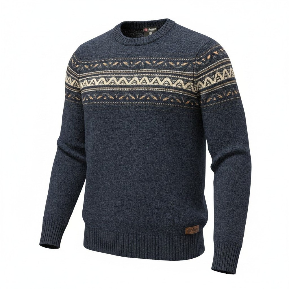 Sweater Sherpa Large Mens Blue‎ Excellent Merino Alpaca Fair Isle Crewneck